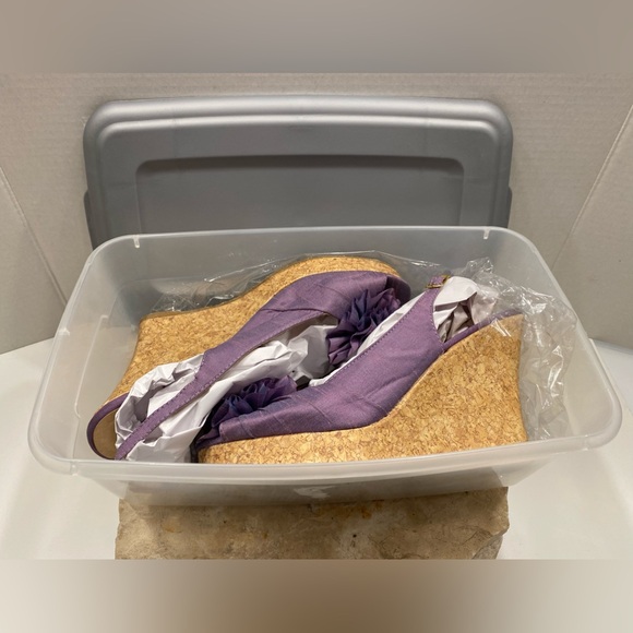 CL Ilena-2 Lavender Cork Wedge Platform Slingback Peep Toe Heels Sz 9.5 M - Picture 12 of 12